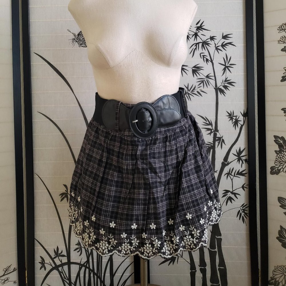 [Rachael & Chloe] Plaid Tartan Belted Miniskirt